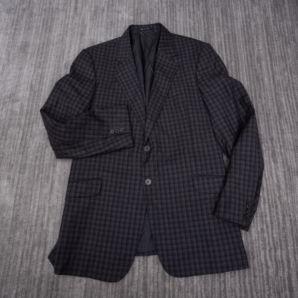 Armani Collezioni Blazer Mens 40R Grey Wool Check Italy Good 2-Button Coat